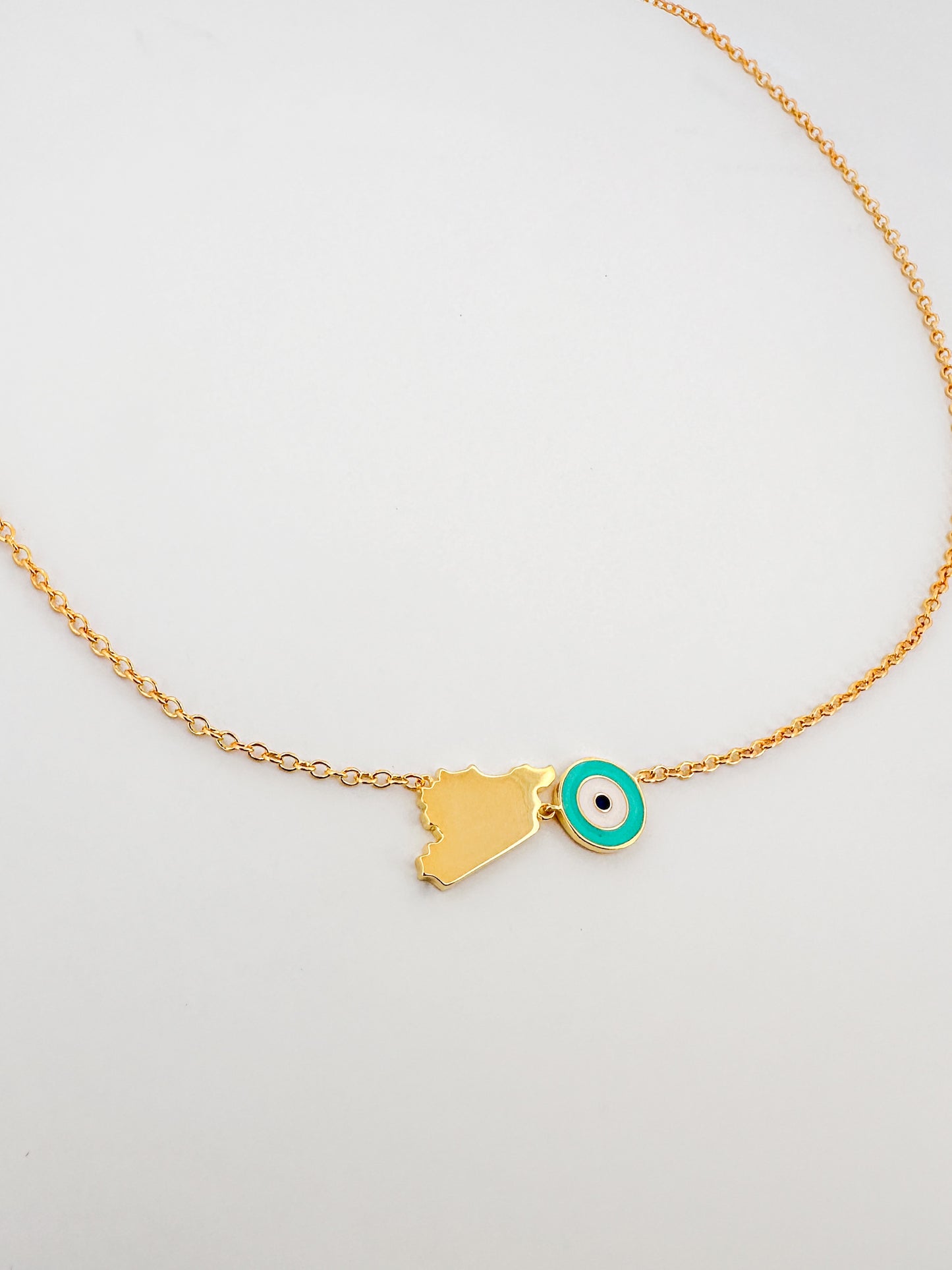 Syria Map and Evil Eye Necklace