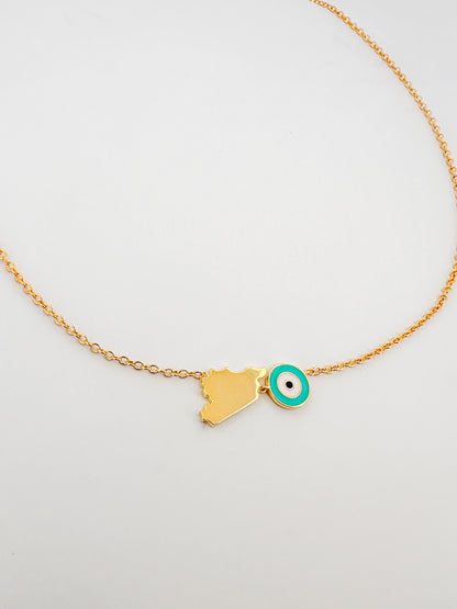 Syria Map and Evil Eye Necklace