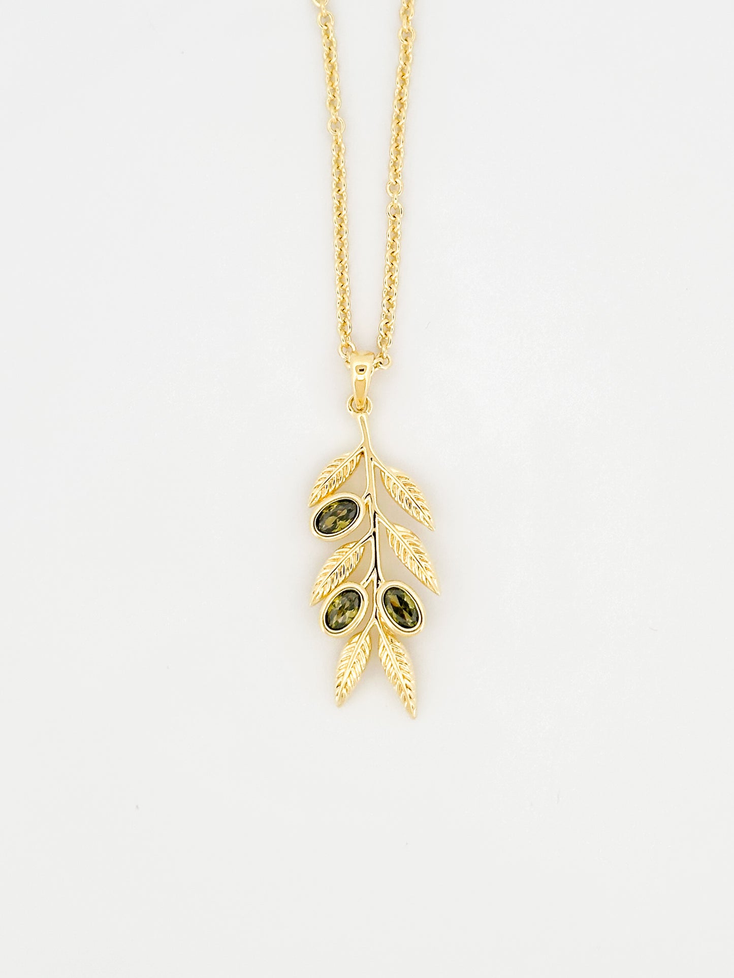 Olive Branch Necklace – 14K Gold Plated with Peridot CZ Olives | Alluria