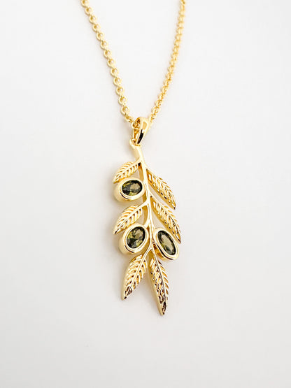 Olive Branch Necklace – 14K Gold Plated with Peridot CZ Olives | Alluria