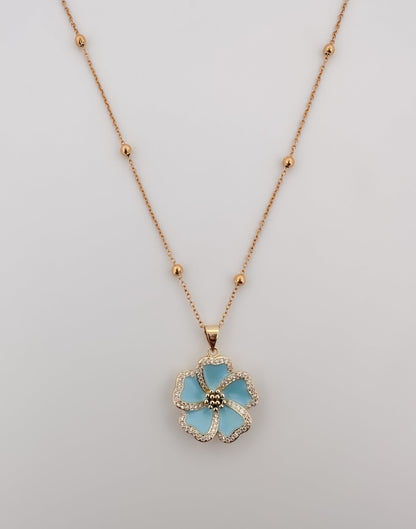 Enamel Blue Flower Necklace