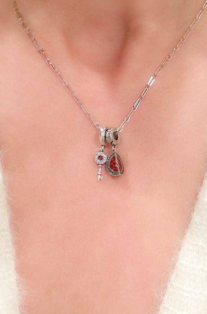 Watermelon and Key Charm Necklace
