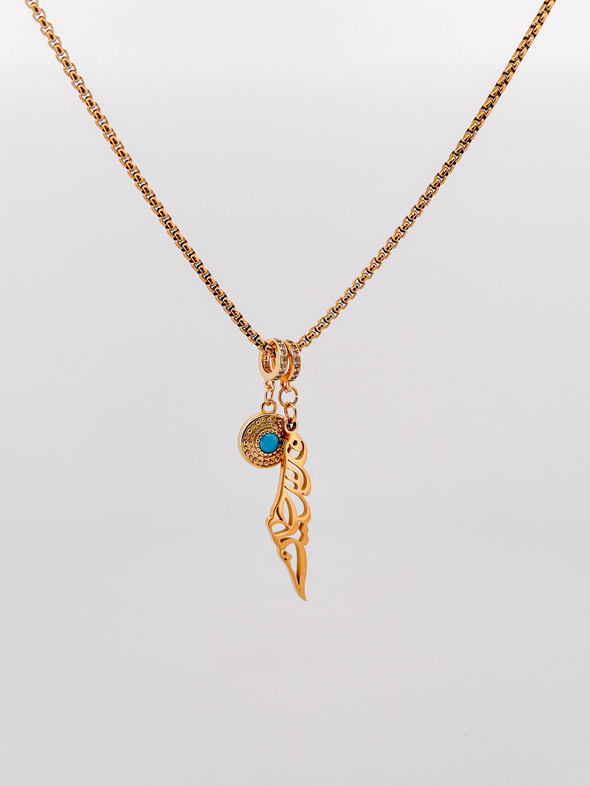 Palestine Map in Arabic calligraphy with Evil Eye Charm Necklace
