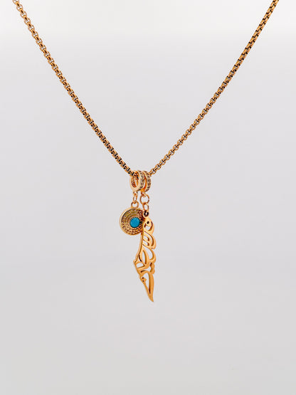 Palestine Map in Arabic calligraphy with Evil Eye Charm Necklace