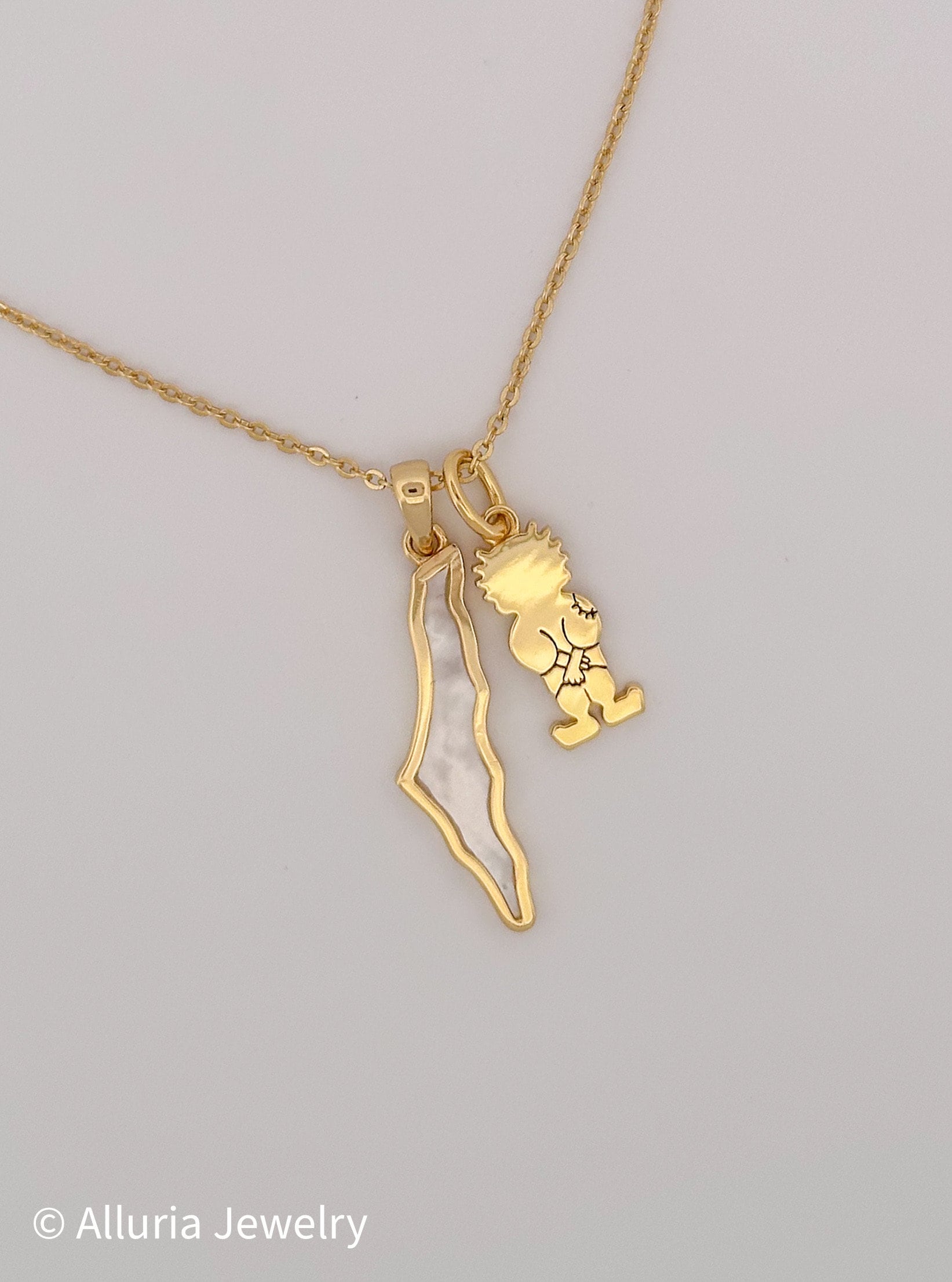 Gold Plated Palestine Map Necklace – Sterling Silver, Mother of Pearl