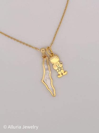 Gold Plated Palestine Map Necklace – Sterling Silver, Mother of Pearl