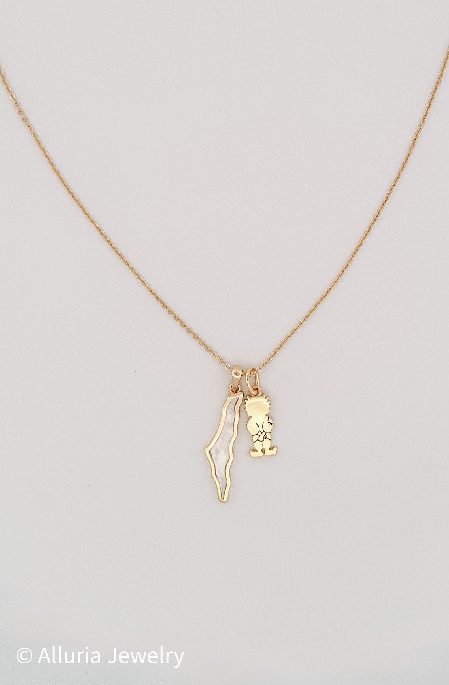 Gold Plated Palestine Map Necklace – Sterling Silver, Mother of Pearl