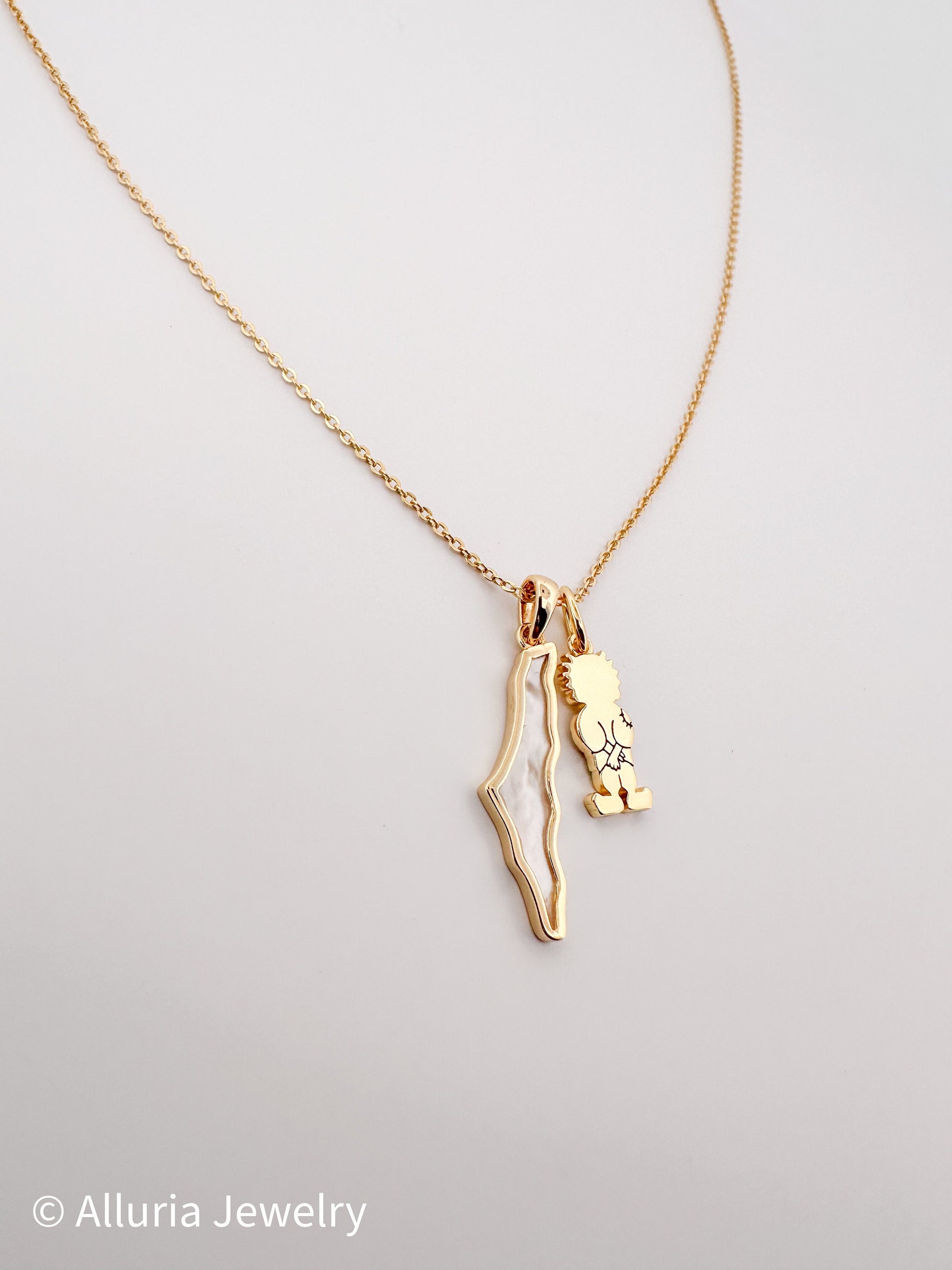 Gold Plated Palestine Map Necklace – Sterling Silver, Mother of Pearl
