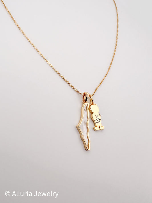 Gold Plated Palestine Map Necklace – Sterling Silver, Mother of Pearl
