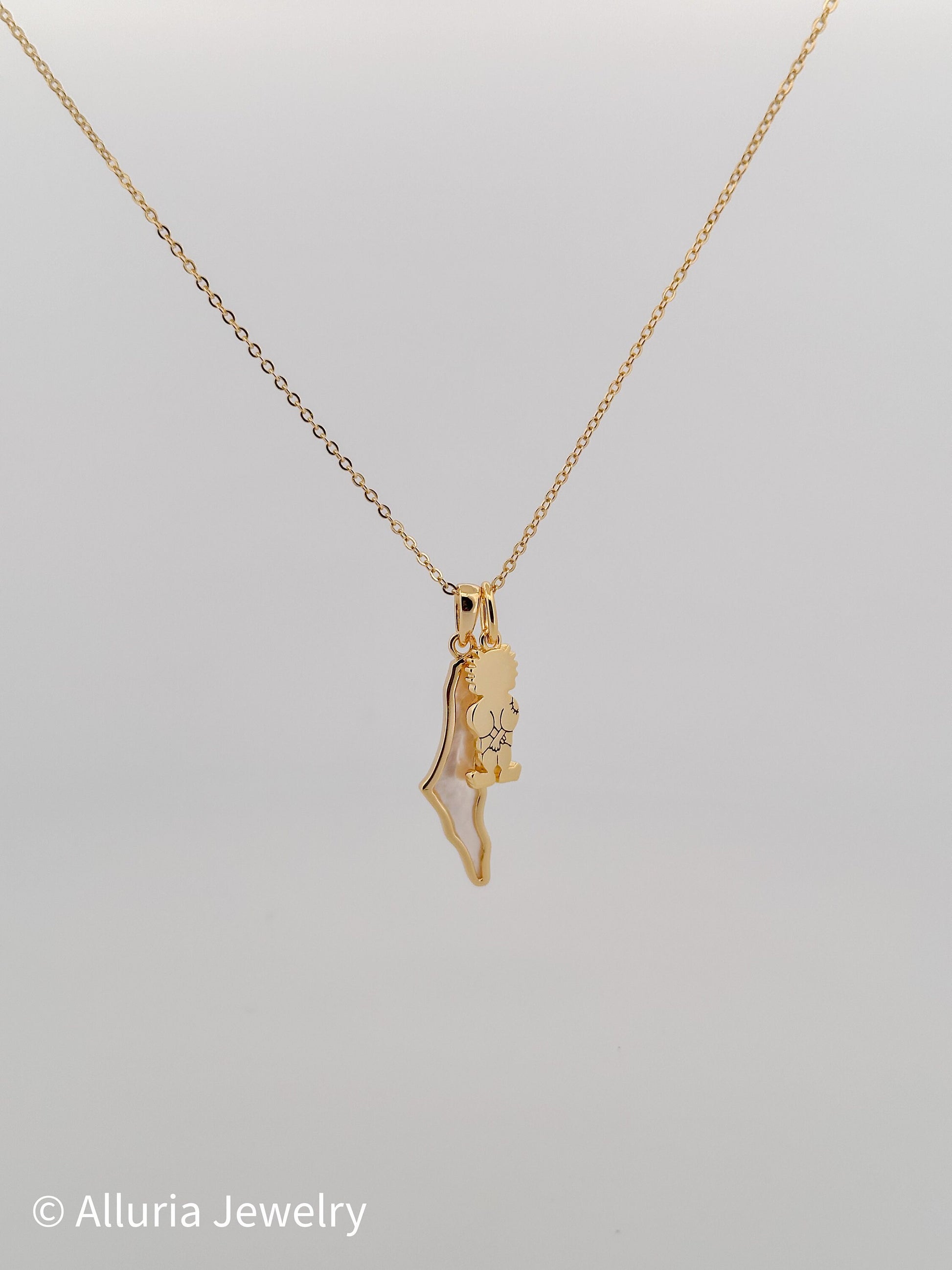 Gold Plated Palestine Map Necklace – Sterling Silver, Mother of Pearl