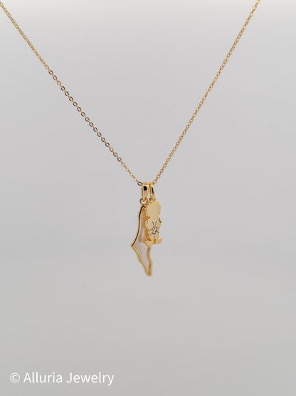 Gold Plated Palestine Map Necklace – Sterling Silver, Mother of Pearl