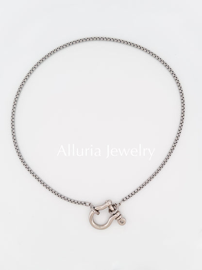 Silver Horseshoe Clasp with Round Box Chain Necklace