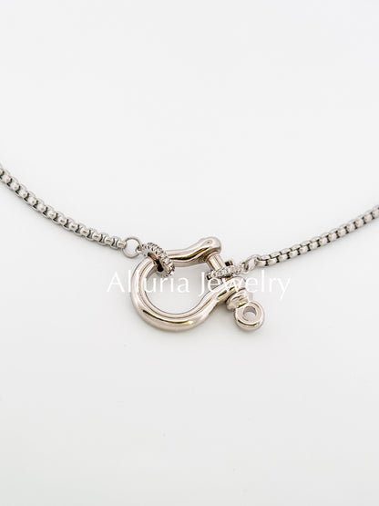 Silver Horseshoe Clasp with Round Box Chain Necklace