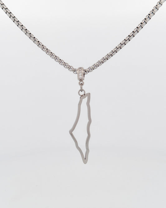 Rhodium plated Palestine Outline Map Charm Necklace