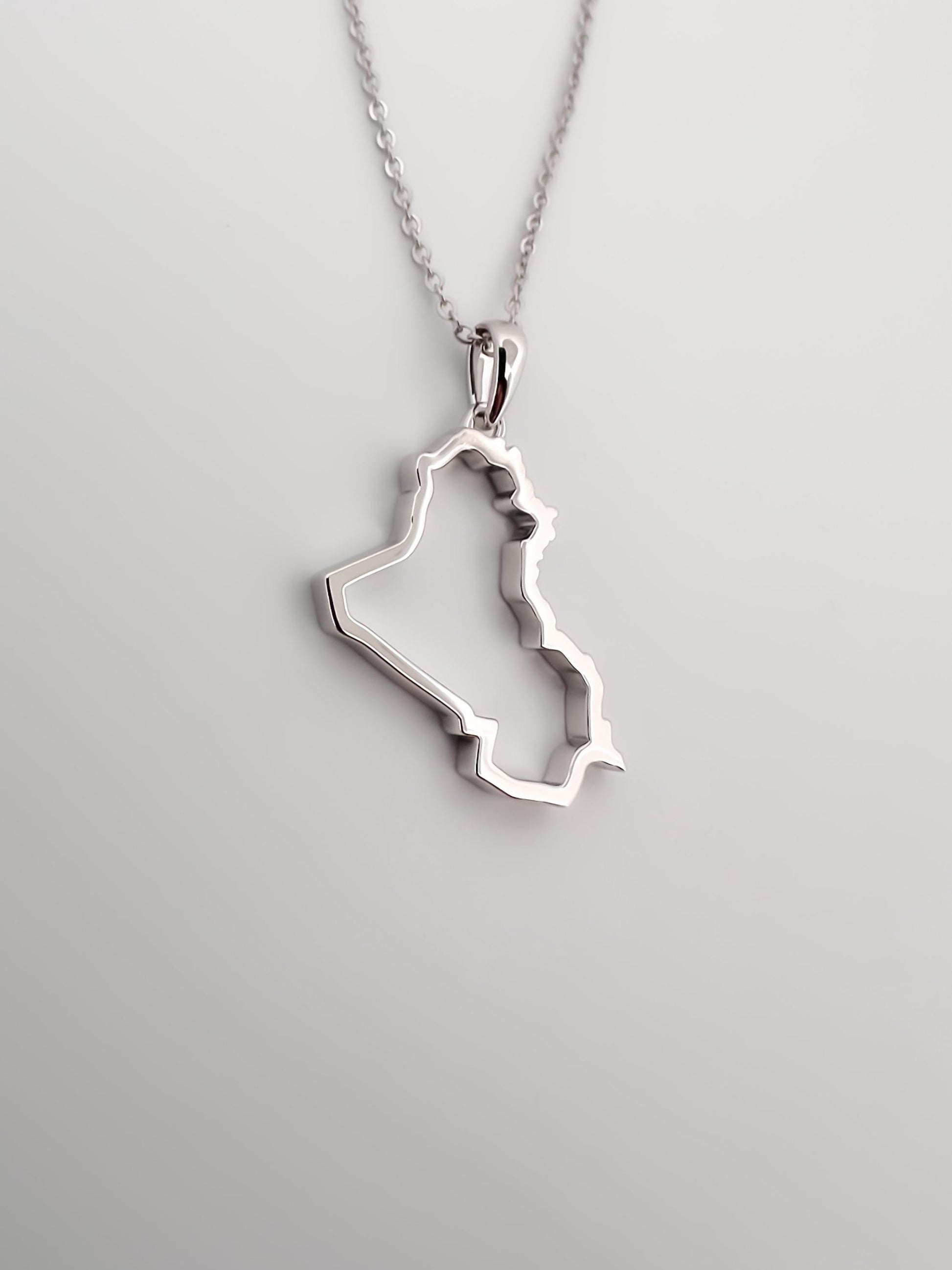 Iraq Map Necklace – 18K Gold or Rhodium Plated Outline, 2.5 Micron Finish | Alluria