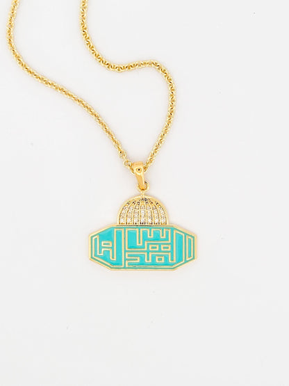 Al Aqsa Mosque Palestine Necklace – 14k Gold Plated with Turquoise Enamel & CZ Pavé Accents - القدس لنا