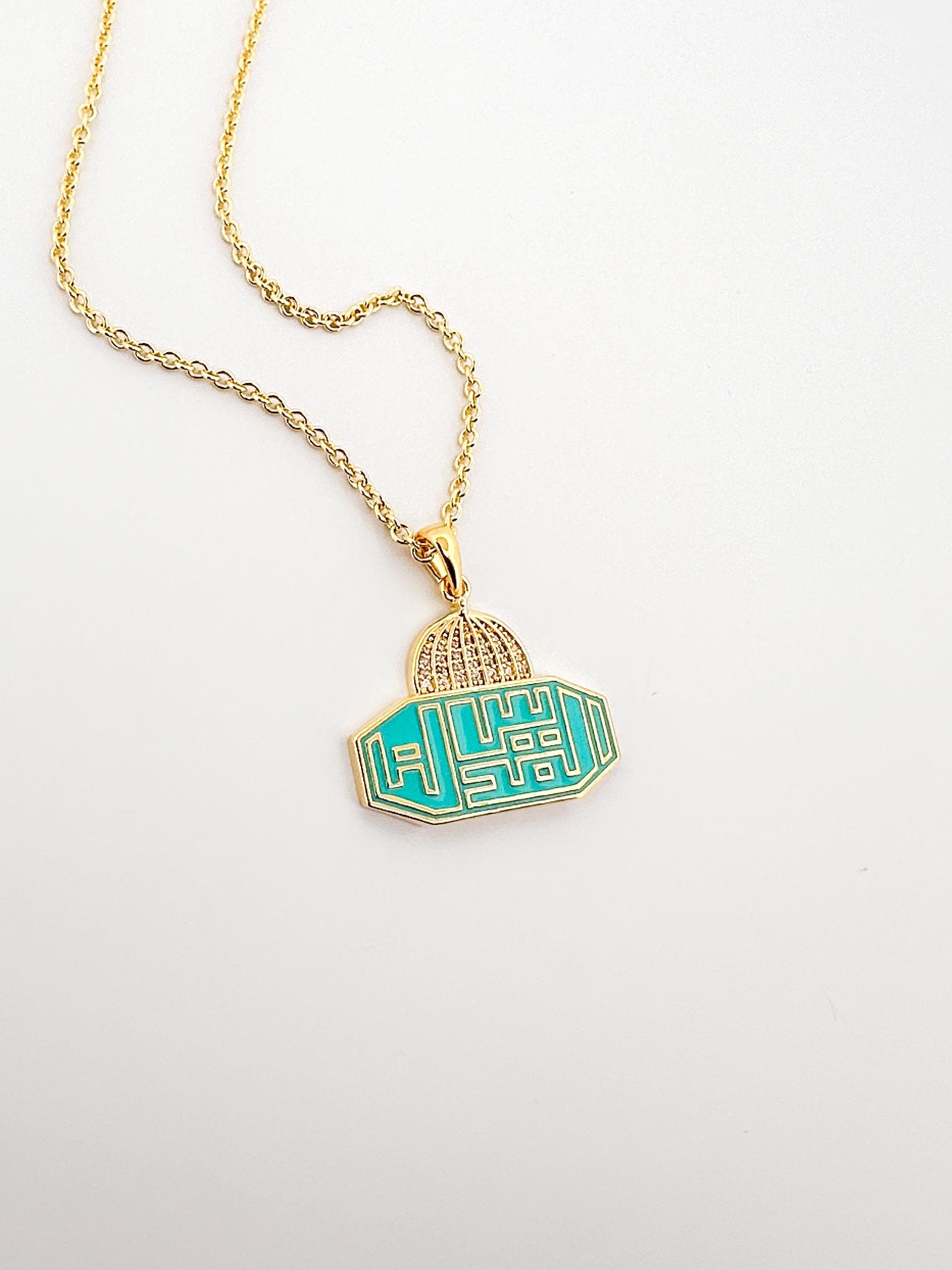 Al Aqsa Mosque Palestine Necklace – 14k Gold Plated with Turquoise Enamel & CZ Pavé Accents - القدس لنا