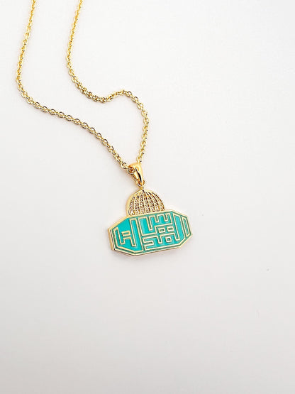 Al Aqsa Mosque Palestine Necklace – 14k Gold Plated with Turquoise Enamel & CZ Pavé Accents - القدس لنا