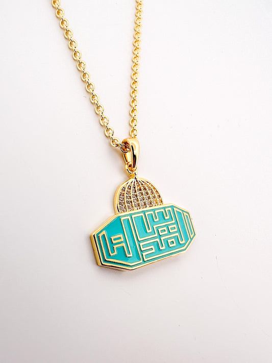 Al Aqsa Mosque Palestine Necklace – 14k Gold Plated with Turquoise Enamel & CZ Pavé Accents - القدس لنا