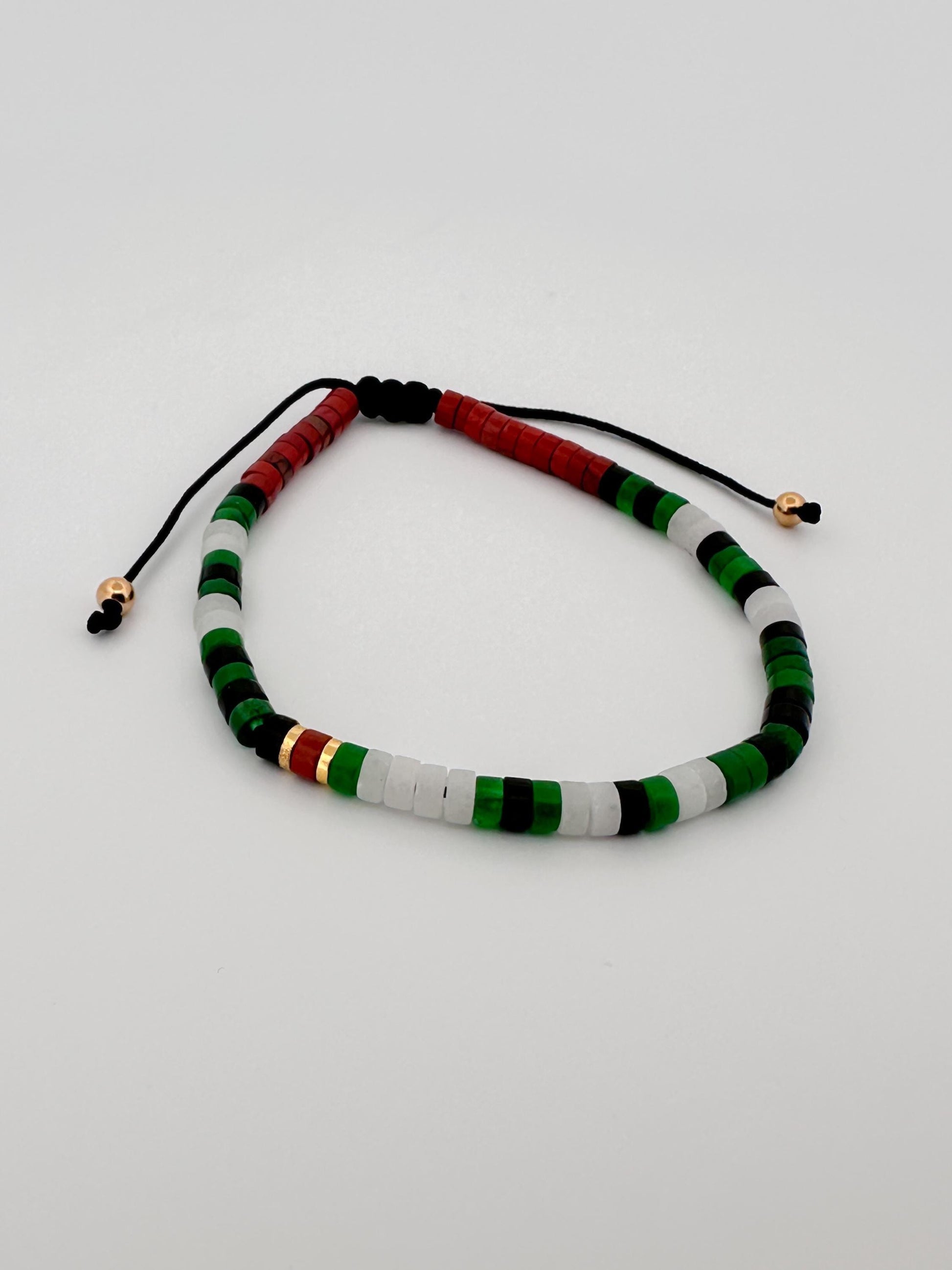 The Morse Jade Bracelet - “Free Palestine” in Palestinian Flag Colors. 100% Proceeds go to Heal Palestine Org.
