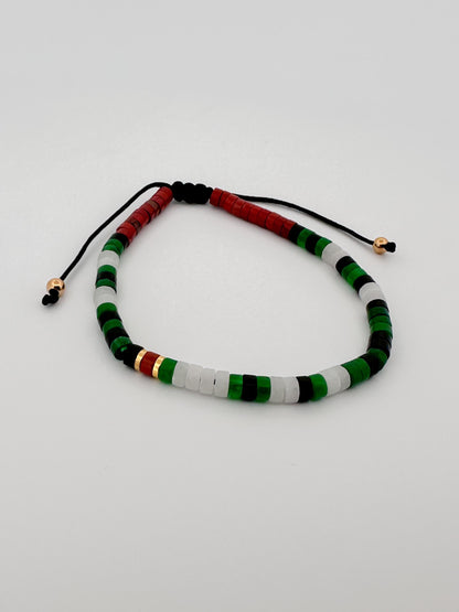 The Morse Jade Bracelet - “Free Palestine” in Palestinian Flag Colors. 100% Proceeds go to Heal Palestine Org.
