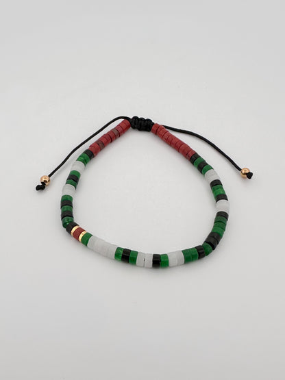The Morse Jade Bracelet - “Free Palestine” in Palestinian Flag Colors. 100% Proceeds go to Heal Palestine Org.