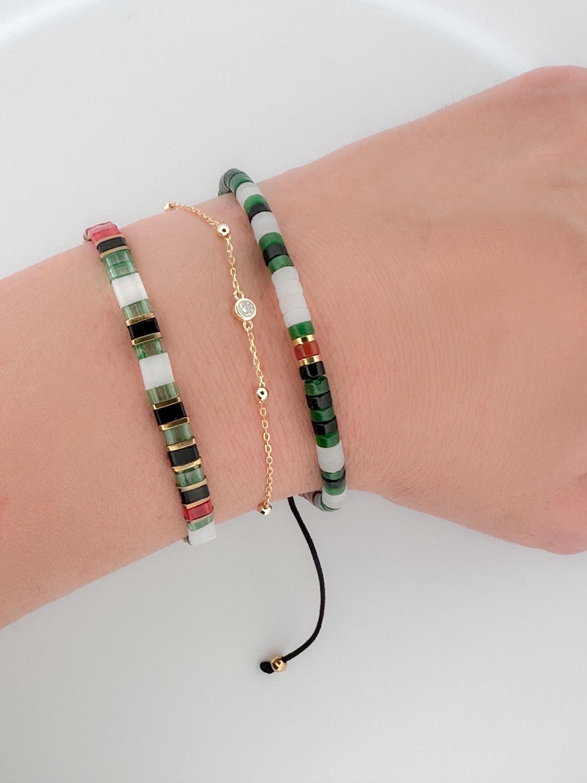 The Morse Jade Bracelet - “Free Palestine” in Palestinian Flag Colors. 100% Proceeds go to Heal Palestine Org.