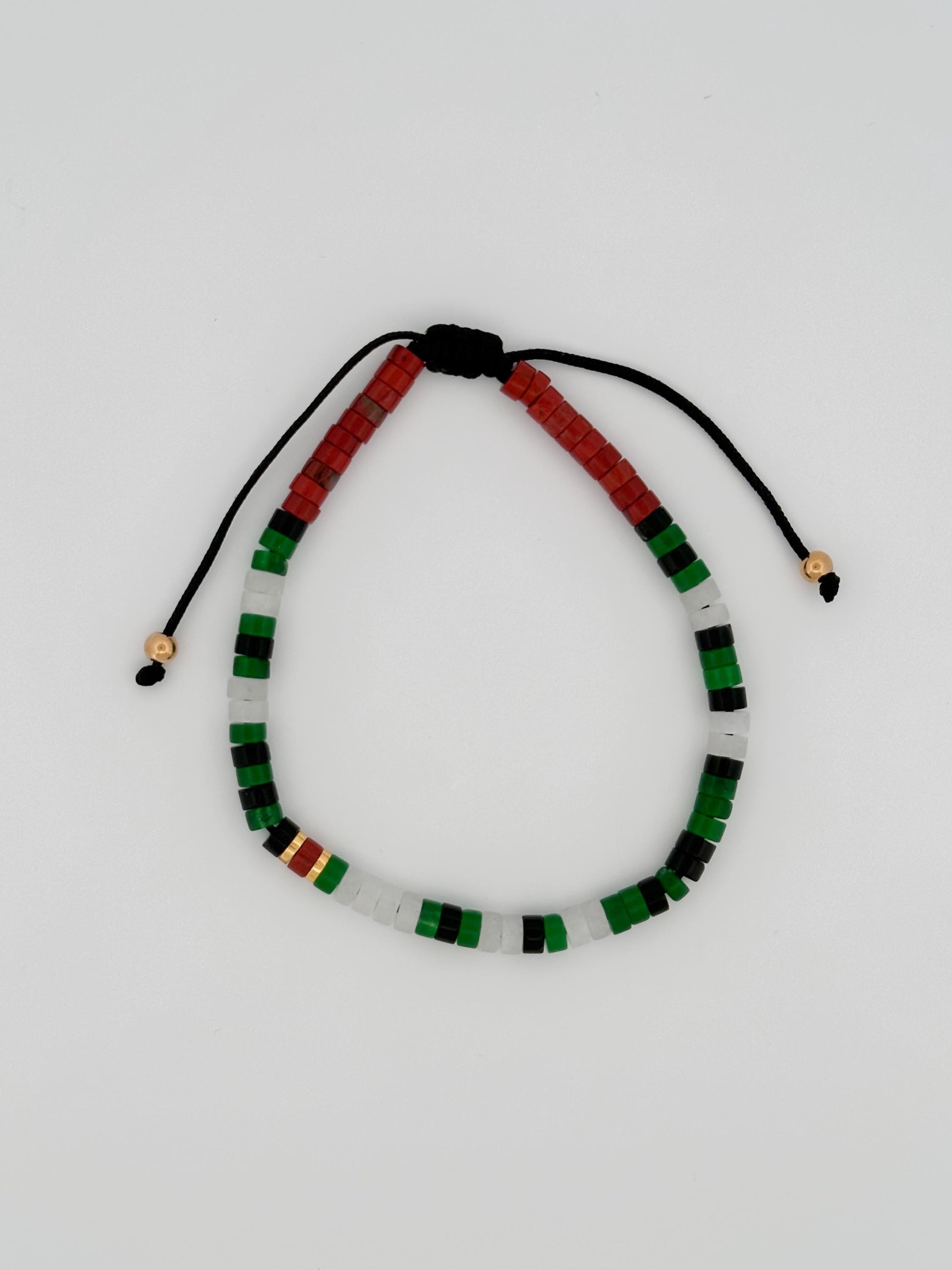 The Morse Jade Bracelet - “Free Palestine” in Palestinian Flag Colors. 100% Proceeds go to Heal Palestine Org.
