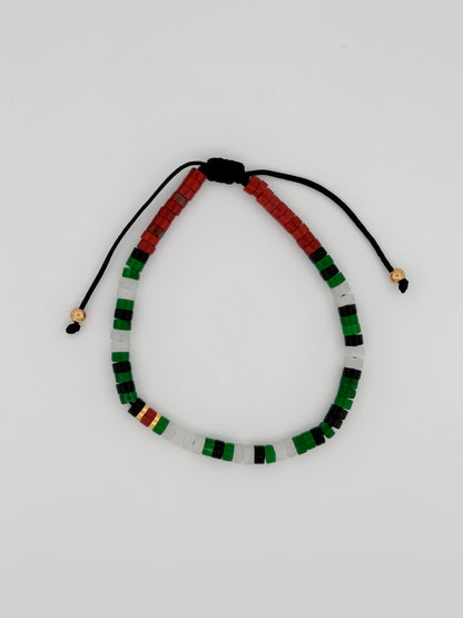 The Morse Jade Bracelet - “Free Palestine” in Palestinian Flag Colors. 100% Proceeds go to Heal Palestine Org.