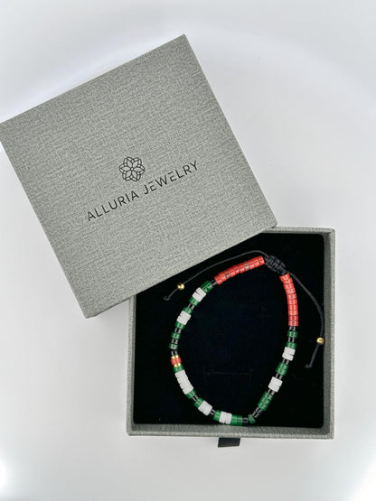 The Morse Jade Bracelet - “Free Palestine” in Palestinian Flag Colors. 100% Proceeds go to Heal Palestine Org.