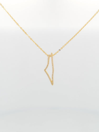 Palestine Map Necklace | Gold CZ Pendant Necklace | 14K Gold Plated Brass | Crystal Outline Map Charm | Adjustable 45cm Chain | Gift for Her