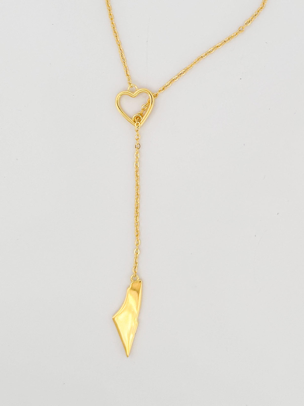 Palestine Map Heart Y Necklace | 14K Gold Plated Brass Pendant
