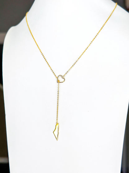 Palestine Map Lariat Necklace | Gold Heart Y Necklace | 14K Gold Plated | Solid Map Pendant | Adjustable 60cm Chain | Palestinian Jewelry |