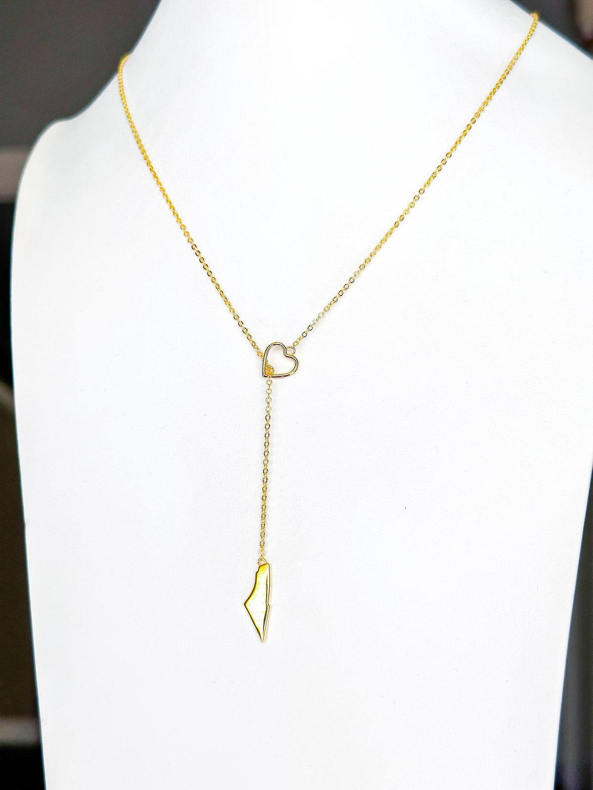 Palestine Map Heart Y Necklace | 14K Gold Plated Brass Pendant