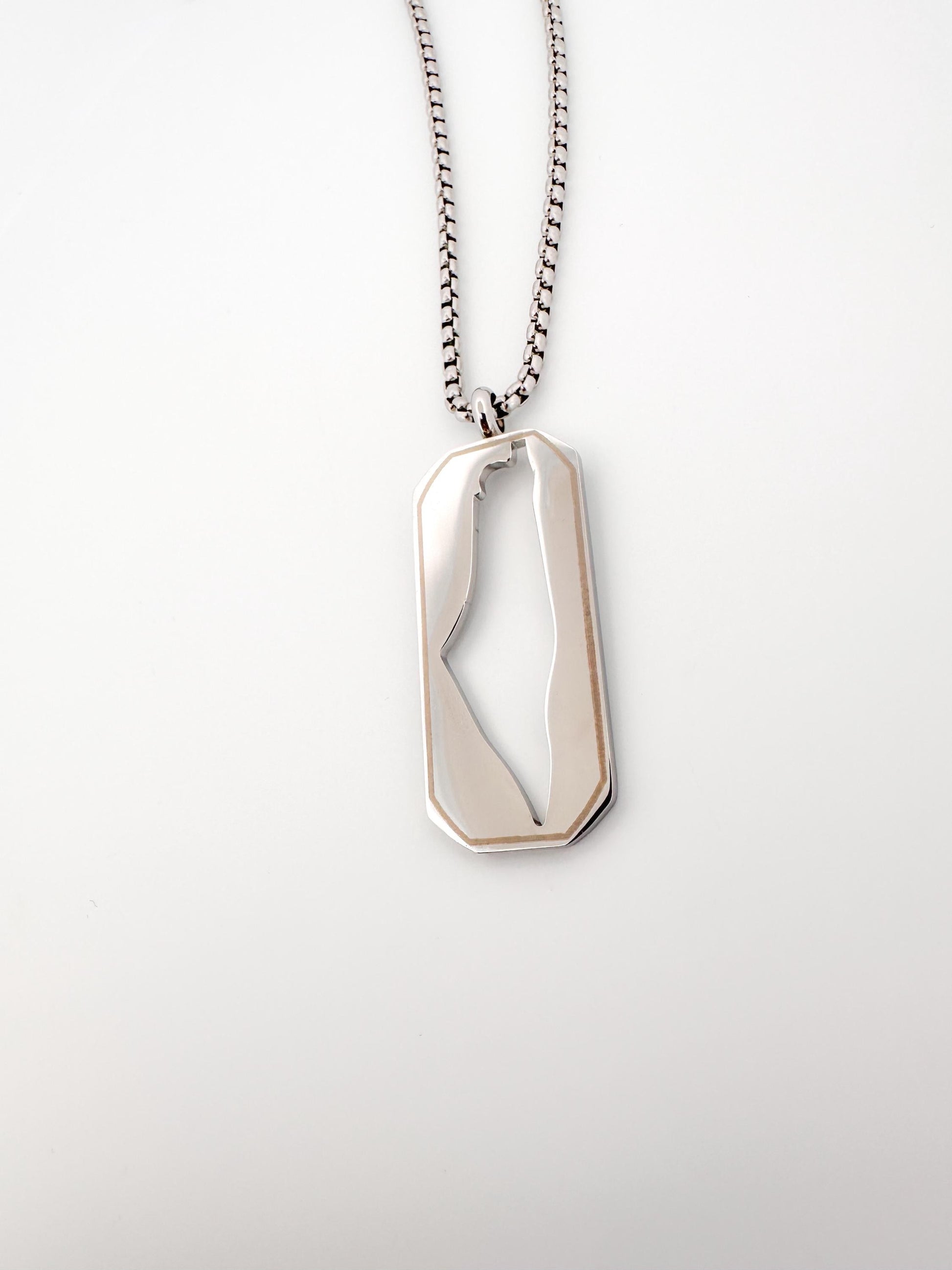 Palestine Map Dog Tag Necklace | Stainless Steel Pendant, Black Silver Cutout