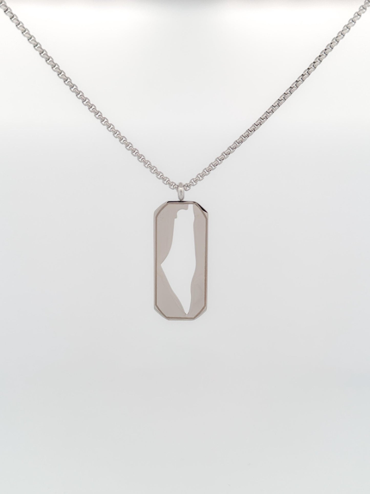 Palestine Map Dog Tag Necklace | Stainless Steel Pendant, Black Silver Cutout