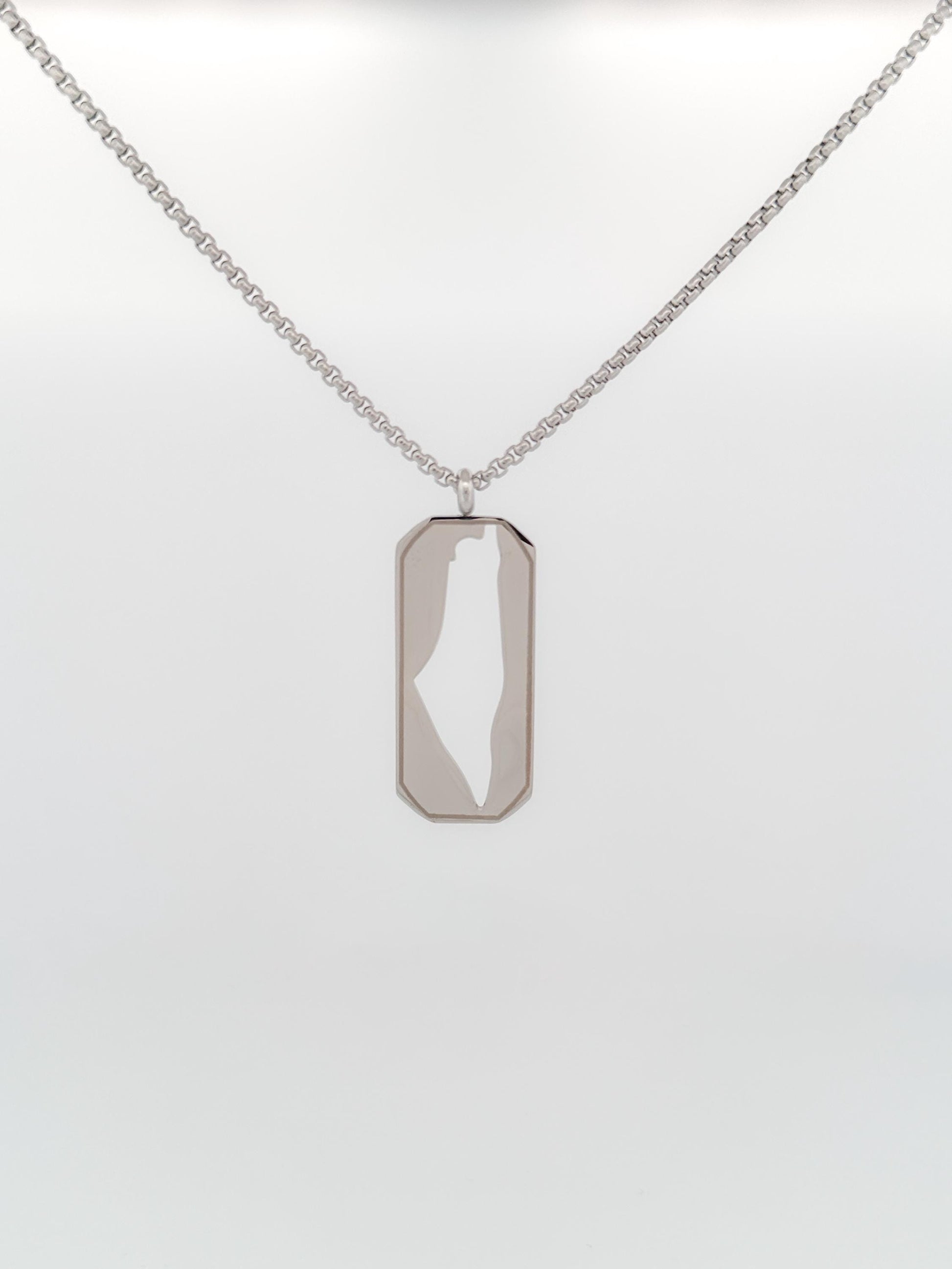 Palestine Map Dog Tag Necklace | Stainless Steel Pendant, Black Silver Cutout