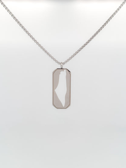 Palestine Map Dog Tag Necklace | Stainless Steel Pendant, Black Silver Cutout