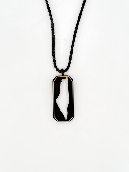 Palestine Map Dog Tag Necklace | Stainless Steel Pendant, Black Silver Cutout