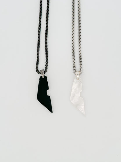 Palestine Map Necklace | Black Onyx & White Shell Stone Pendant | Stainless Steel Box Chain | Palestinian Jewelry | Unisex Gemstone Necklace