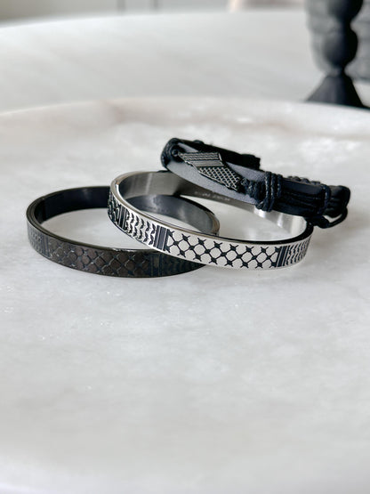 Palestine Map Keffiyeh Leather Bracelet – Unisex Adjustable Rope Cuff