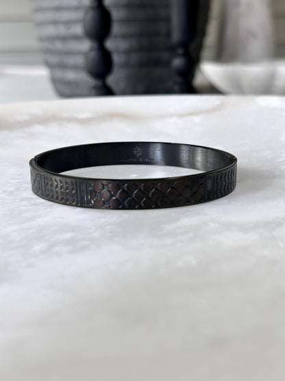 Palestine Scarf Men Bangle Bracelet | Palestinian Cuff | Black Enamel 14K Gold Plated