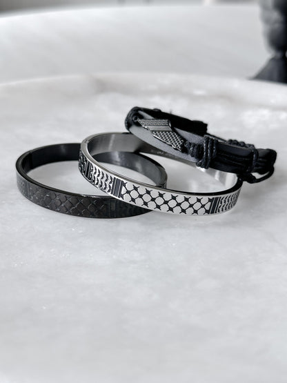 Palestine Scarf Men Bangle Bracelet | Palestinian Cuff | Black Enamel 14K Gold Plated