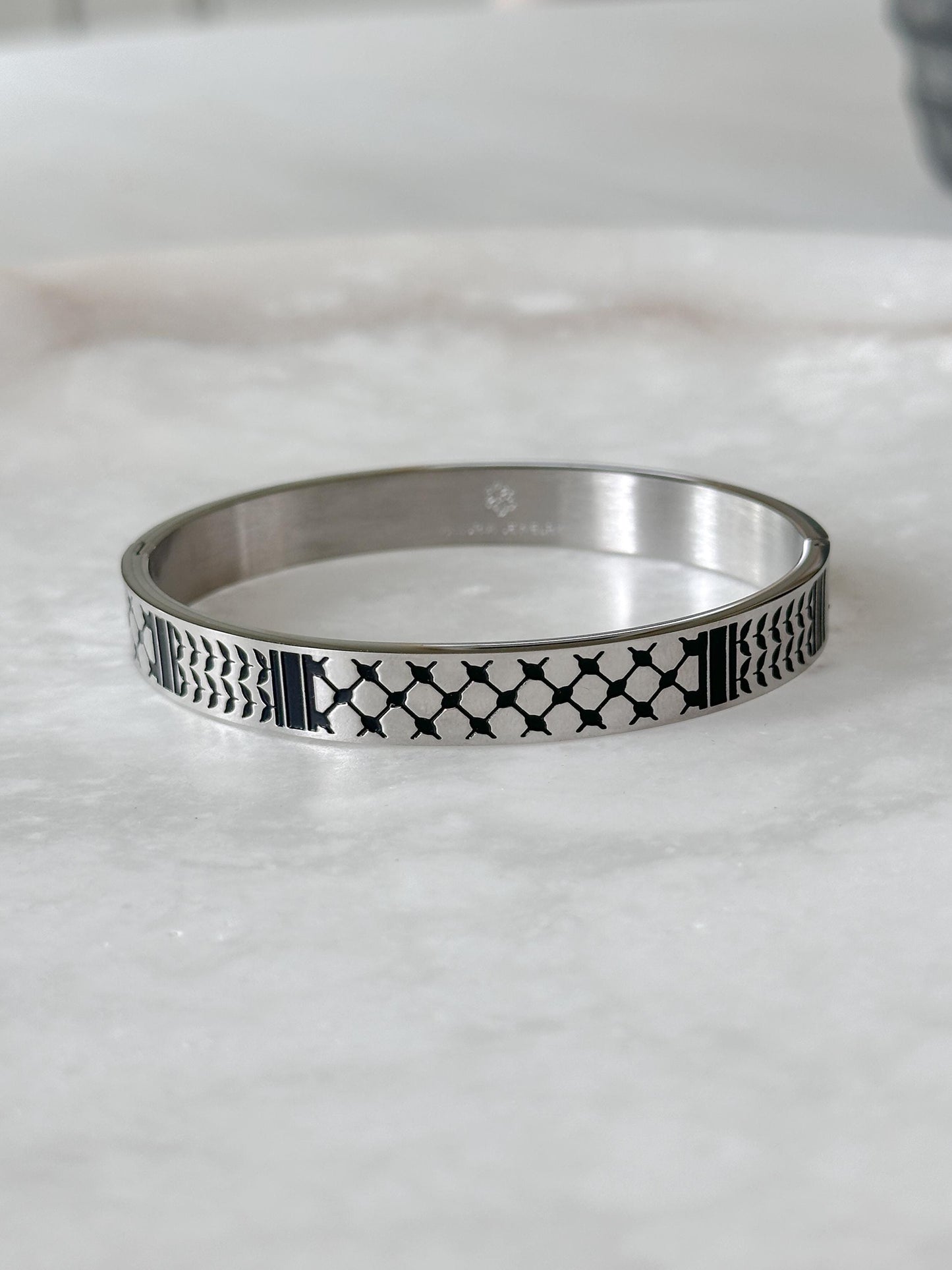 Palestine Scarf Men Bangle Bracelet | Palestinian Cuff | Black Enamel 14K Gold Plated