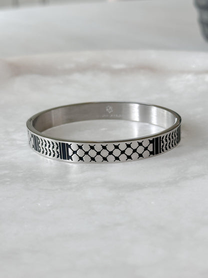 Palestine Scarf Men Bangle Bracelet | Palestinian Cuff | Black Enamel 14K Gold Plated