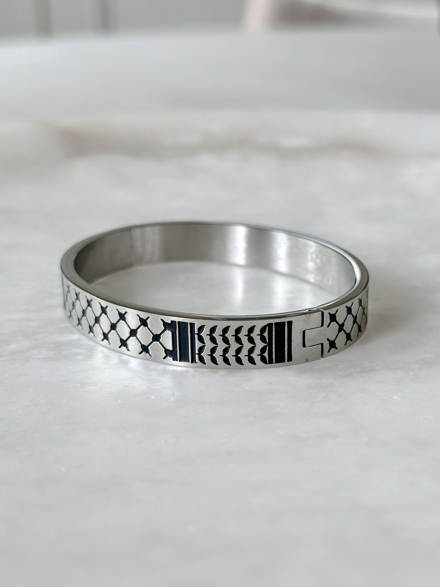 Palestine Scarf Men Bangle Bracelet | Palestinian Cuff | Black Enamel 14K Gold Plated