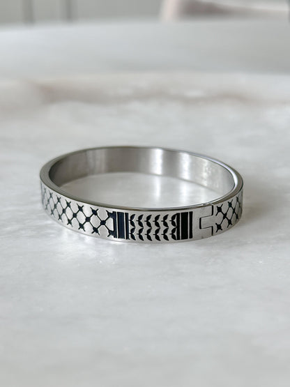 Palestine Scarf Men Bangle Bracelet | Palestinian Cuff | Black Enamel 14K Gold Plated