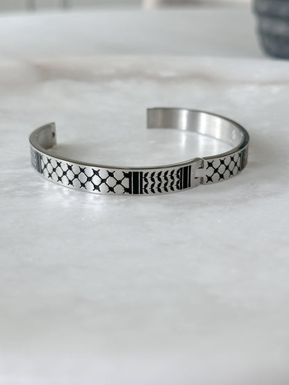 Palestine Scarf Men Bangle Bracelet | Palestinian Cuff | Black Enamel 14K Gold Plated