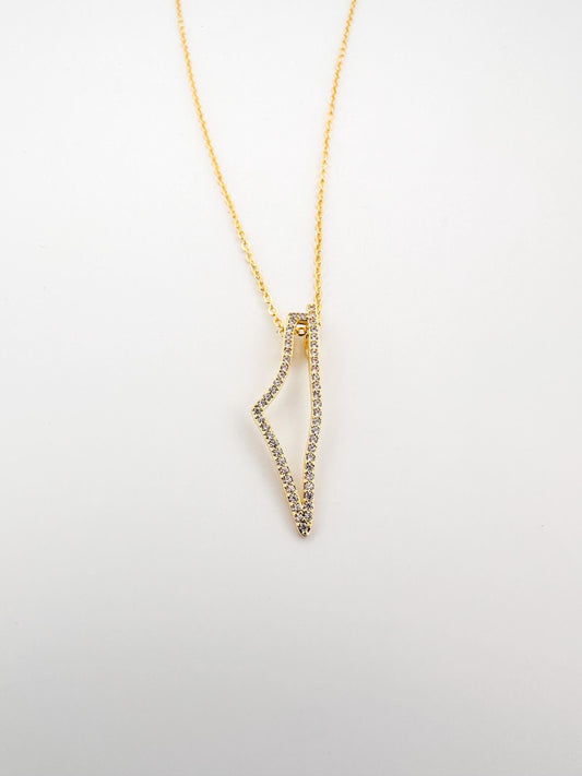 Palestine Map Necklace | Gold CZ Pendant Necklace | 14K Gold Plated Brass | Crystal Outline Map Charm | Adjustable 45cm Chain | Gift for Her
