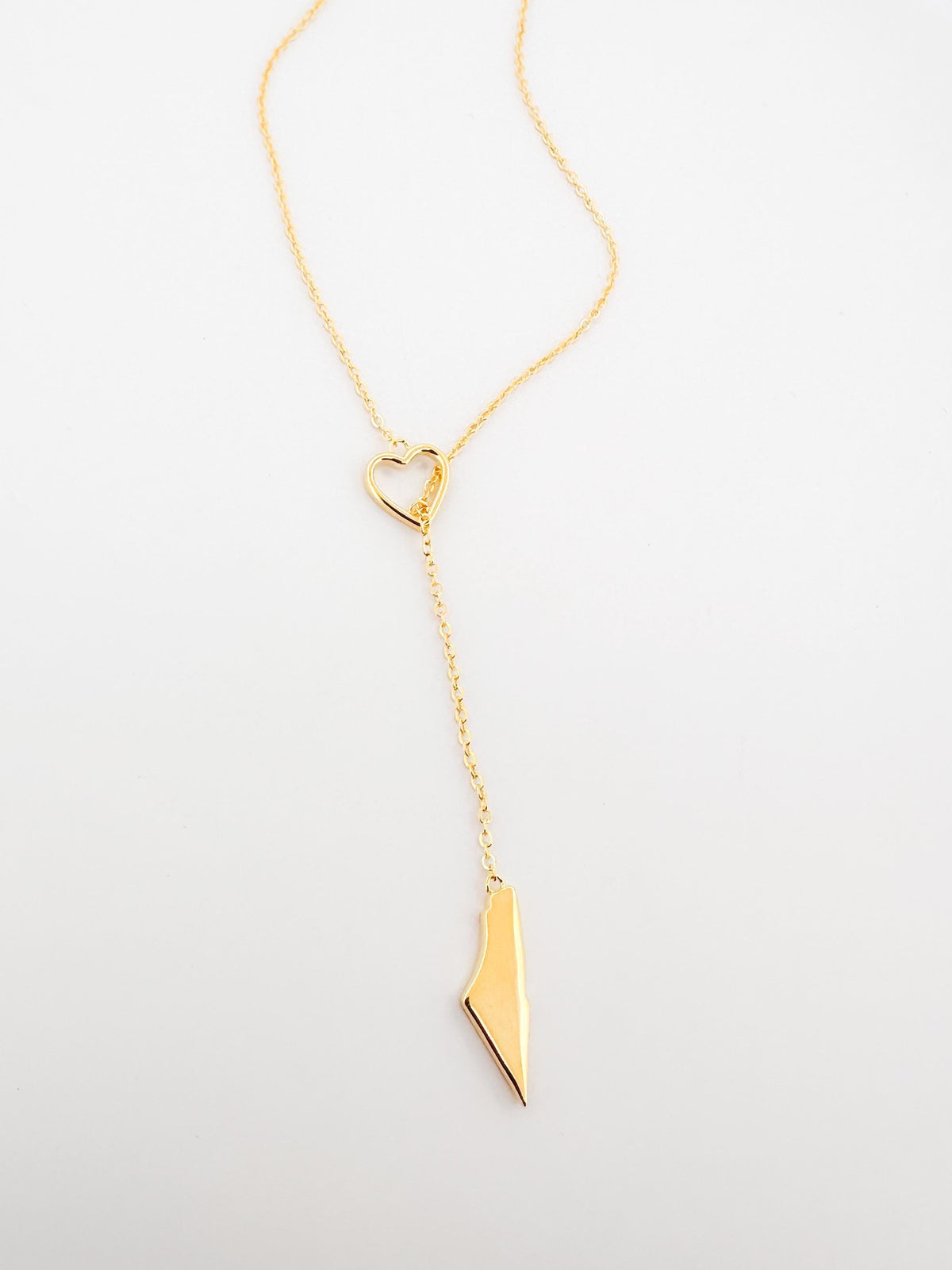 Palestine Map Heart Y Necklace | 14K Gold Plated Brass Pendant
